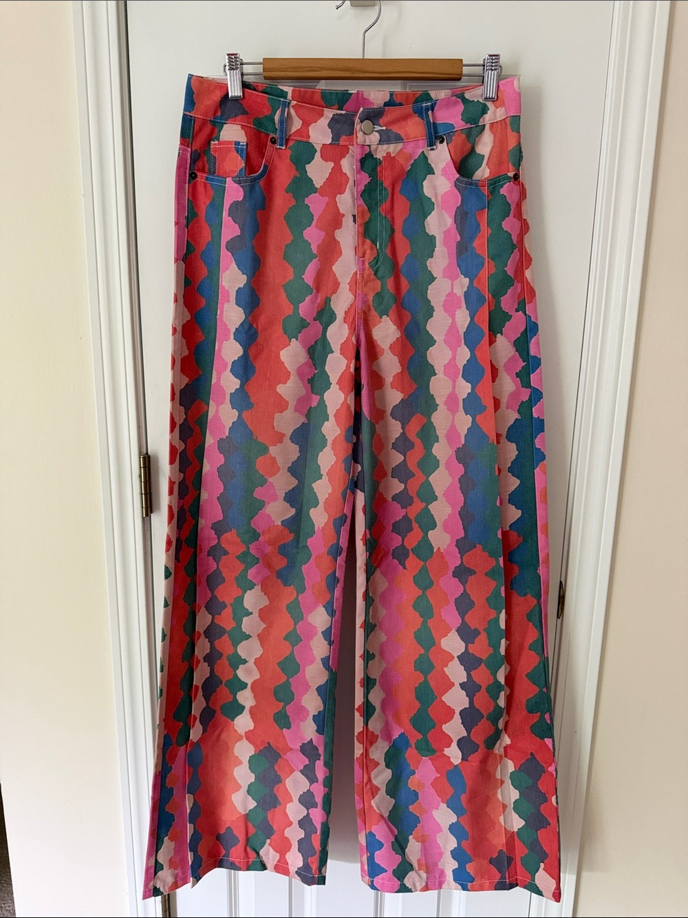 Multicolor High Rise Wide Leg Pants